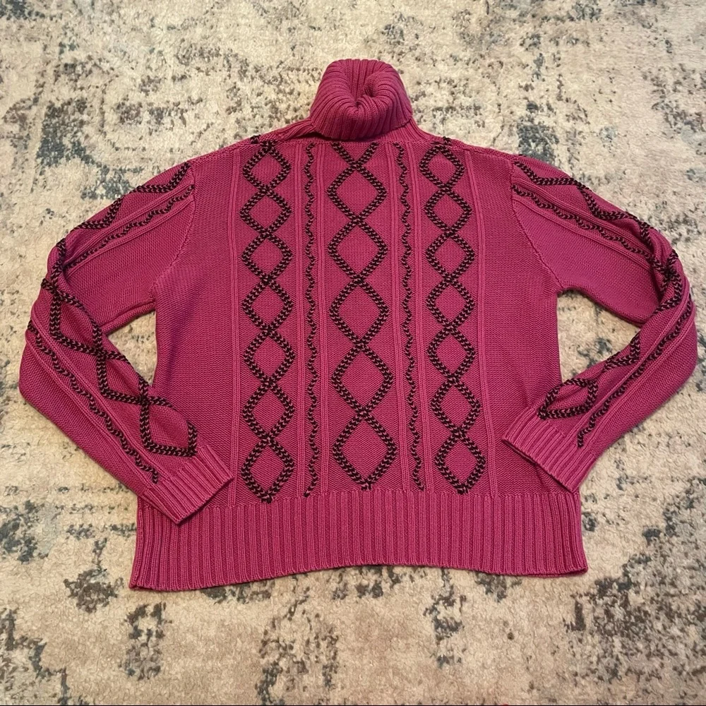 Ann Trinity | Purple & Navy Blue Turtleneck Sweater Cable Knit Diamond Size XL - Picture 8 of 11